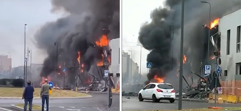 Aereo precipita contro un edificio e scoppia un incendio: ci sono delle vittime